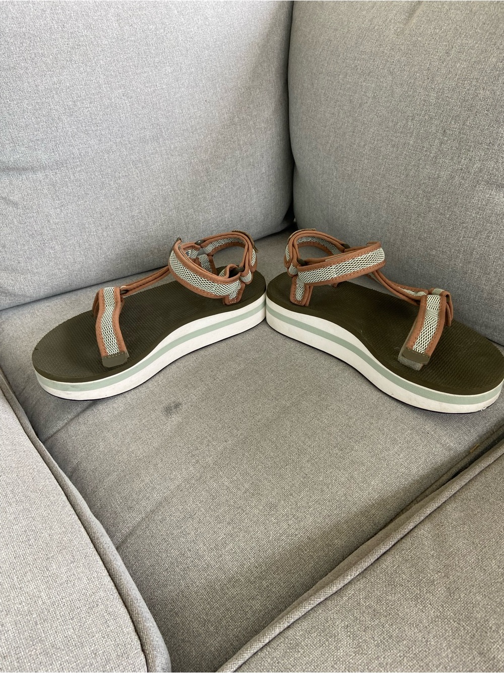 Teva Olive Green Platform Sandals with Brown and Cream Straps - Picture 7 of 8